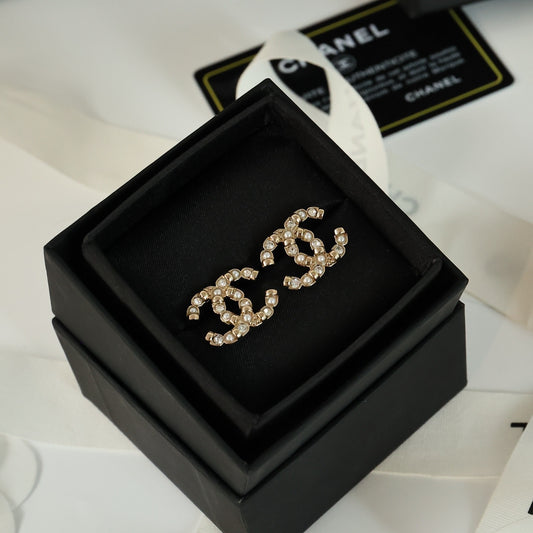 Chanel White Pearl Earrings
