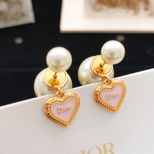 Dior Pink Brass Heart Earrings
