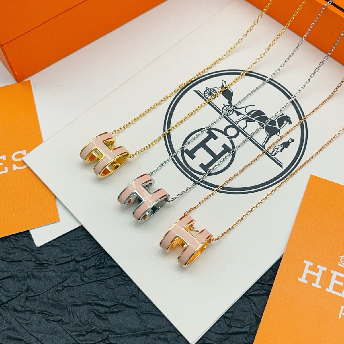 Hermes Pink Brass Necklace