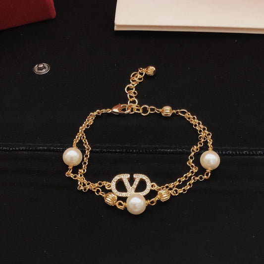 Valentino Brass Pearl Bracelet