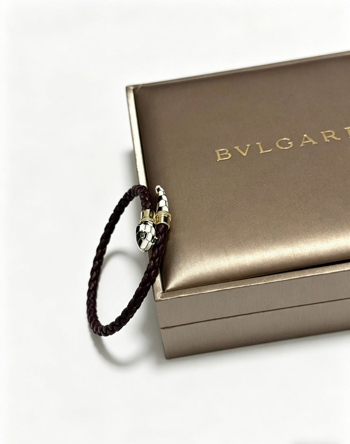 Bvlgari Leather & Sterling Silver Chain Bracelet