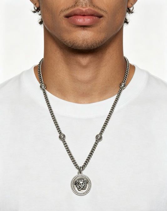 Versace Sterling Silver Chain Necklace