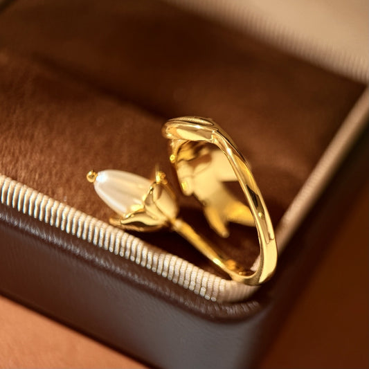 Dior Gold Brass Pearl Ring