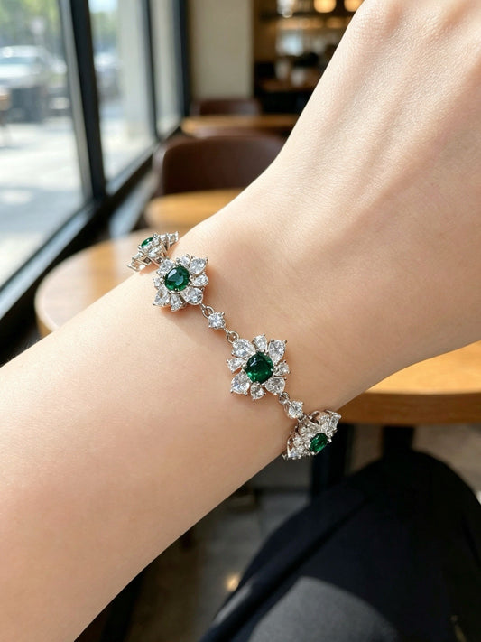Unbranded Green Sterling Silver Floral Bracelet