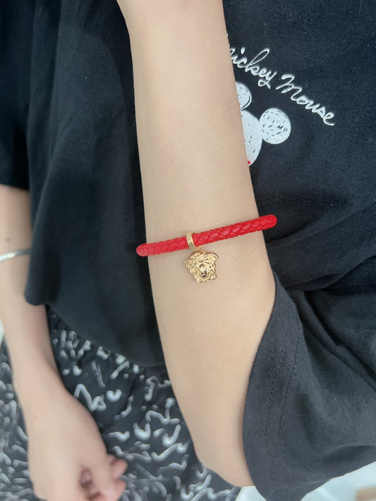 Versace Gold Leather Medusa Bracelet