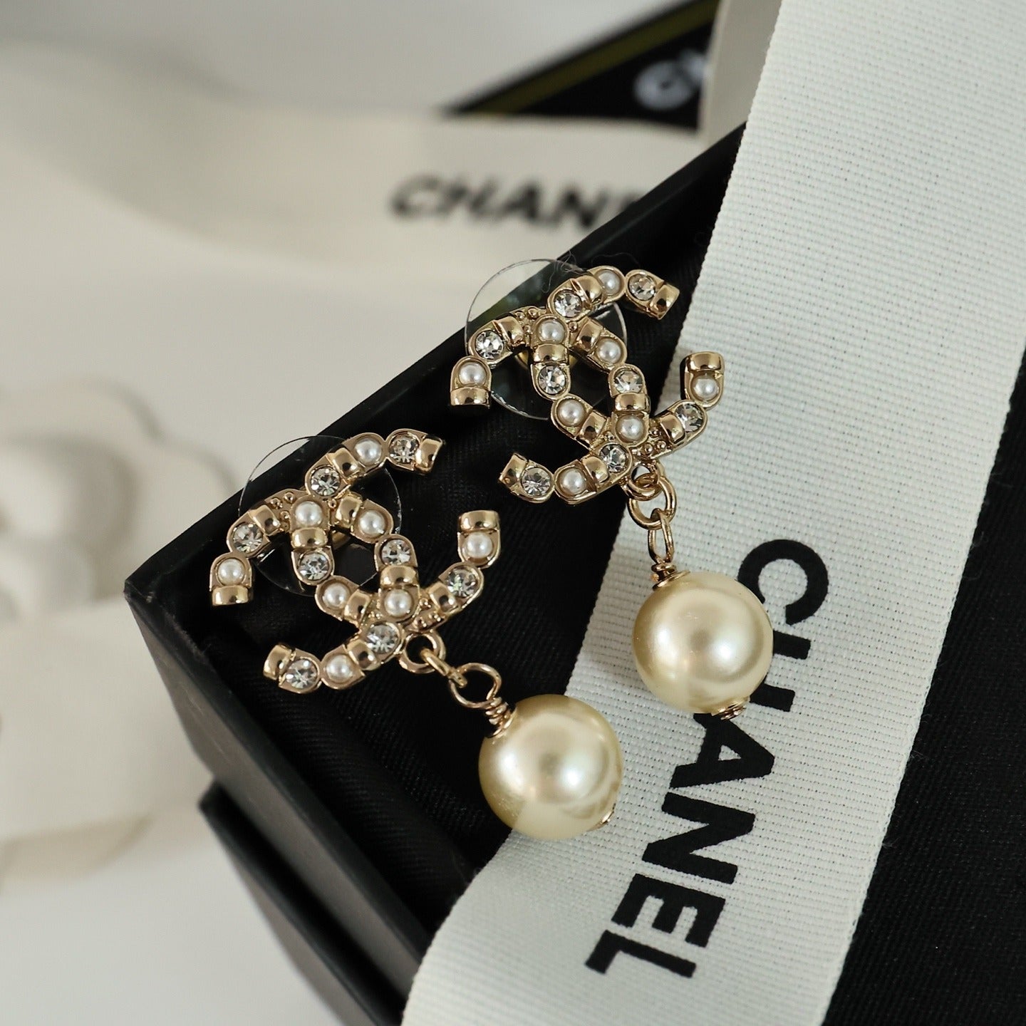 Chanel White Pearl Earrings