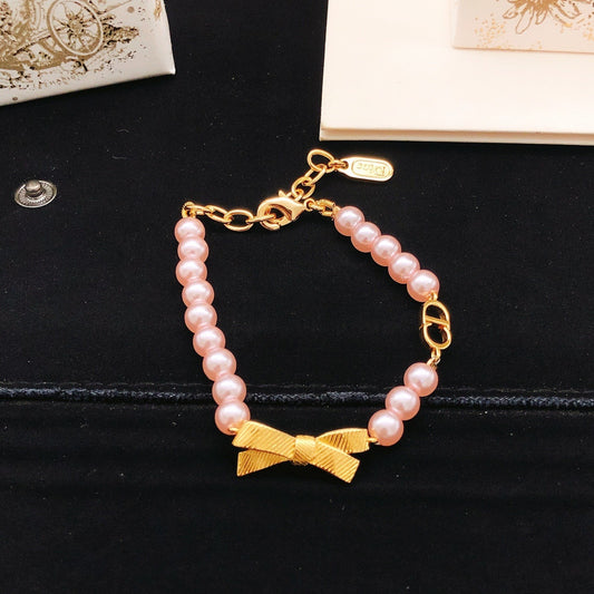 Dior Pink Brass Bow Bracelet