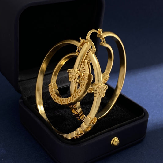 Versace Brass Logo Earrings