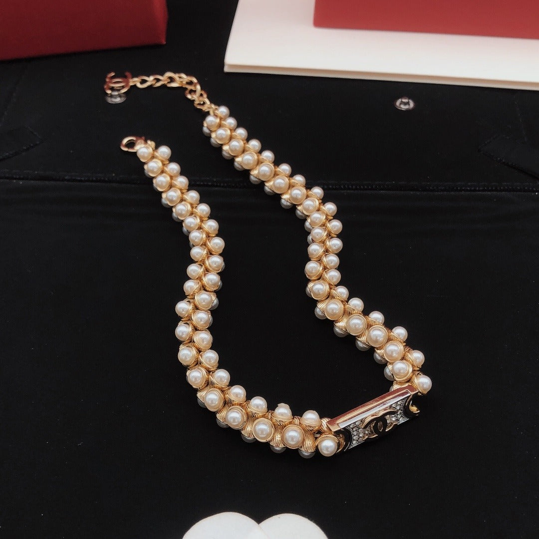 Chanel Brass Pearl Necklace