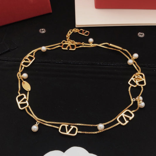 Valentino Brass Pearl Necklace