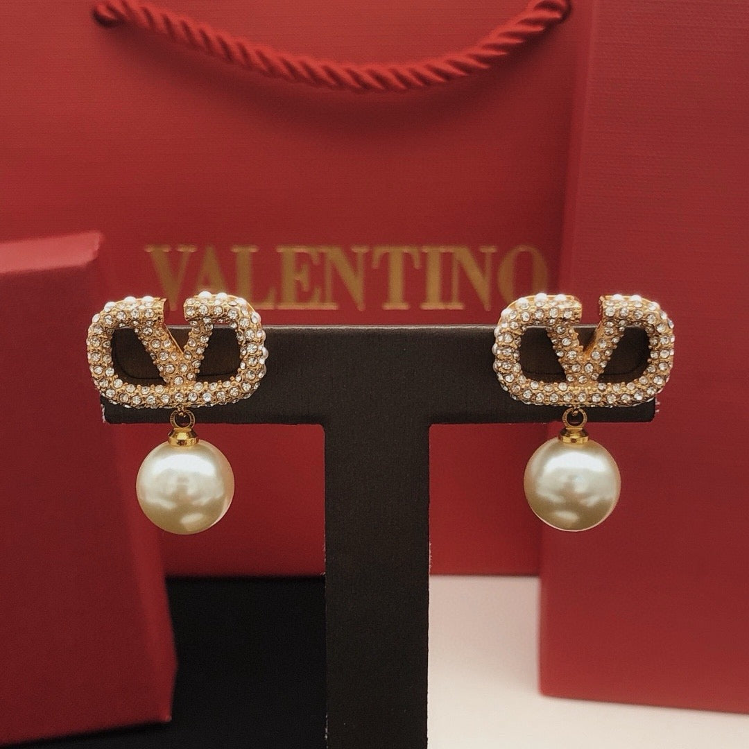 Valentino Brass Pearl Earrings