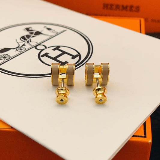 Hermes Brown Brass Earrings