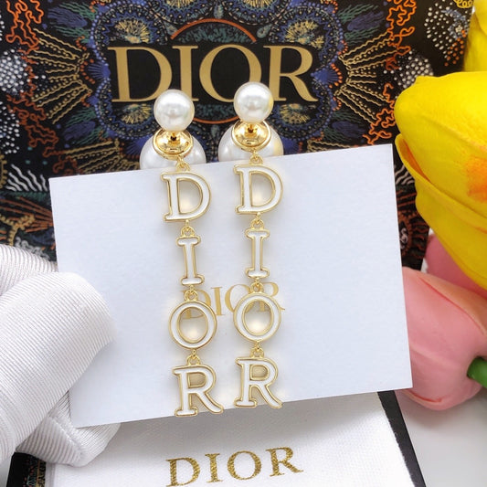 Dior White Logo Earrings