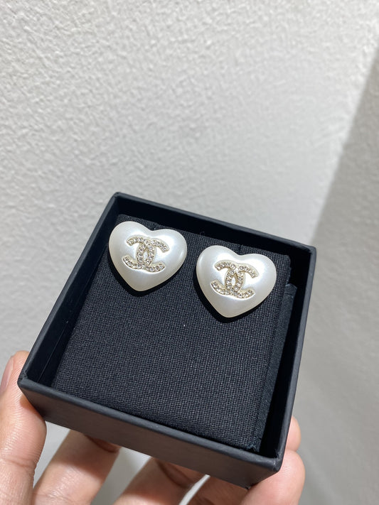Chanel White Sterling Silver Heart Earrings