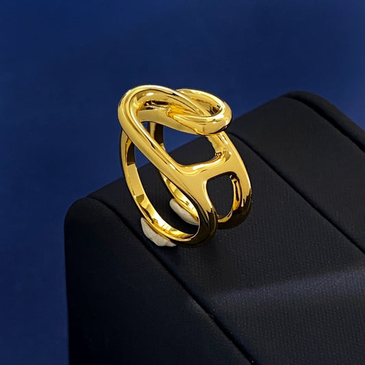 Hermes Gold Brass Geometric Ring