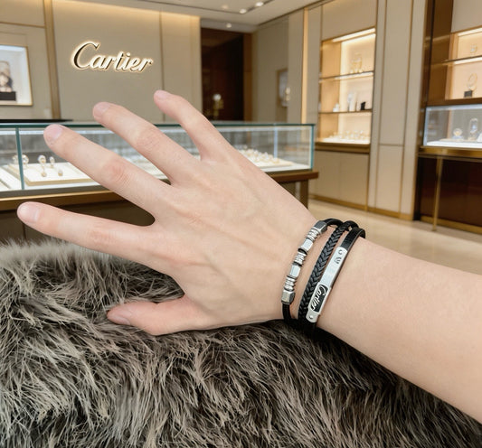 Cartier Leather & Sterling Silver Chain Bracelet