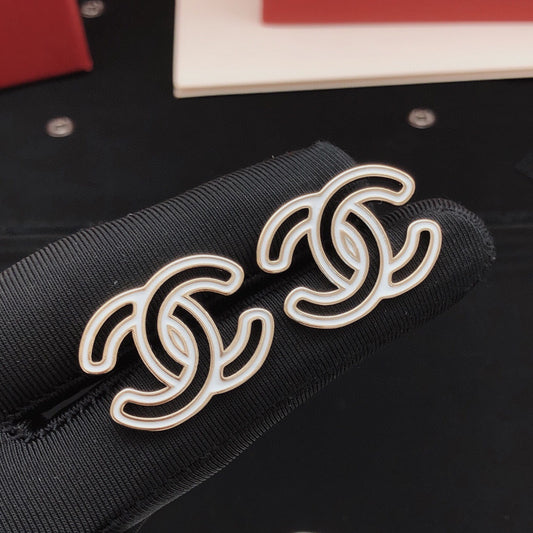Chanel White Brass Openwork Earrings