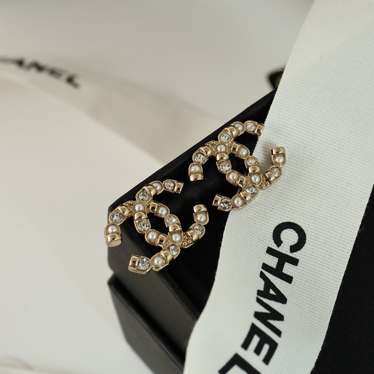 Chanel White Pearl Earrings