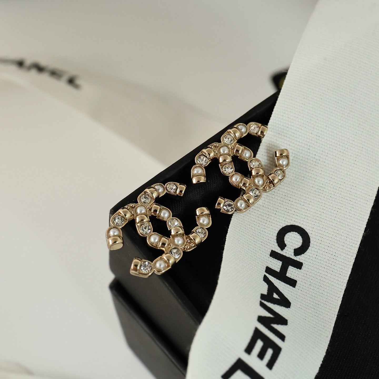 Chanel White Pearl Earrings