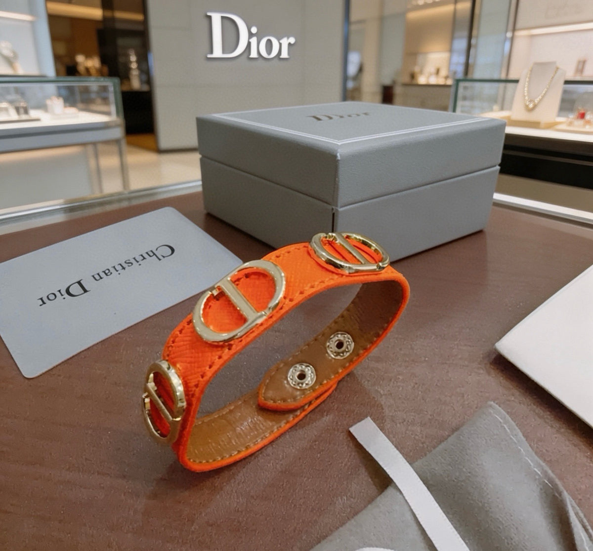 Dior Leather & Sterling Silver Chain Bracelet