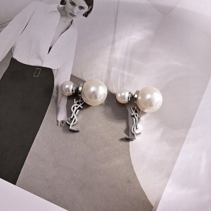 Saint Laurent Brass Pearl Earrings