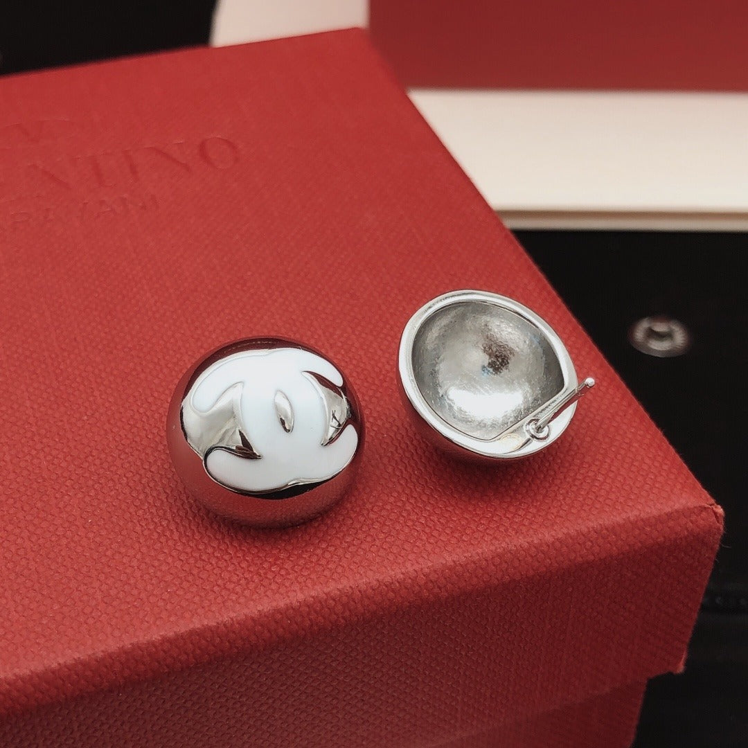 Chanel White Brass Round Earrings