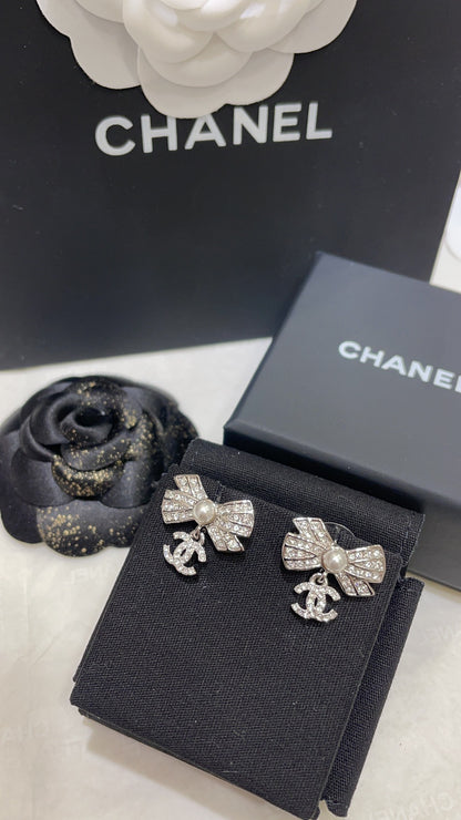 Chanel Silver Bow Earrings