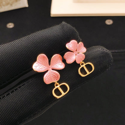 Dior Pink Brass Clover Earrings