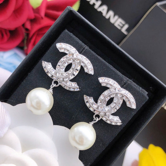 Chanel Brass Pearl Earrings