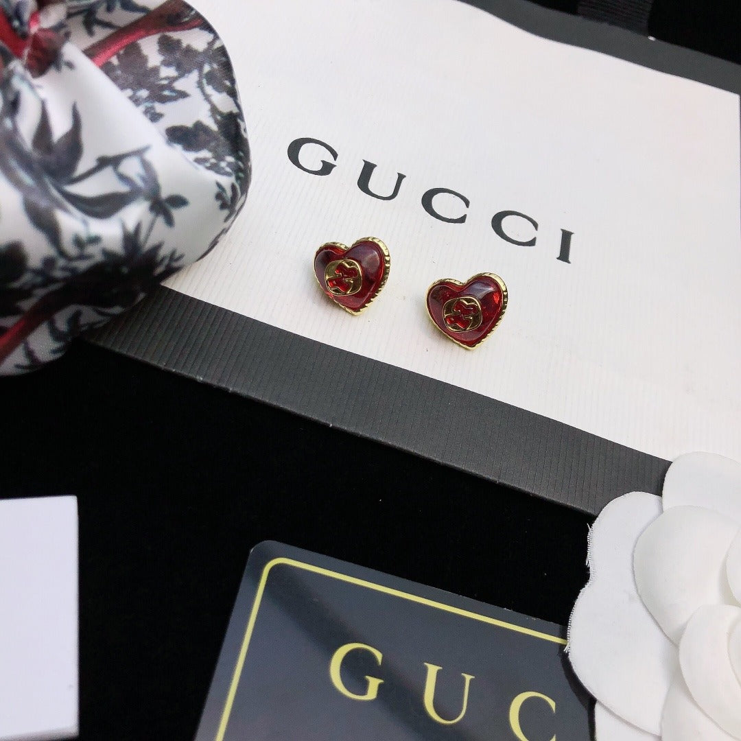 Gucci Red Sterling Silver Double G Earrings