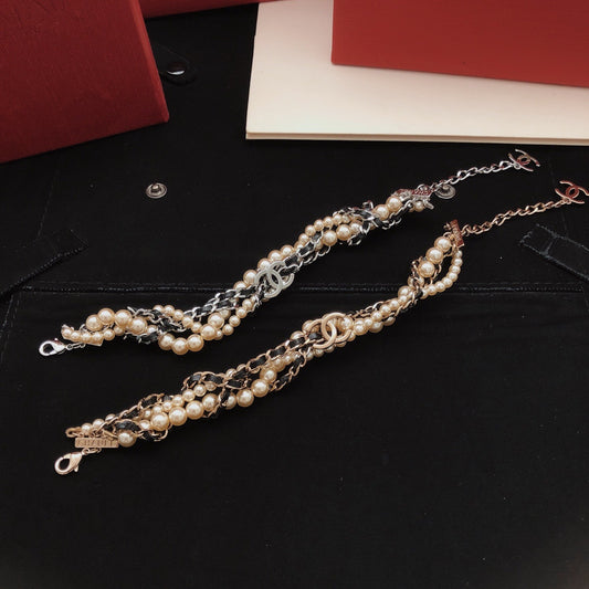 Chanel Leather Pearl Bracelet