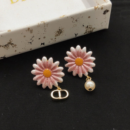Dior Pink Brass Floral Earrings
