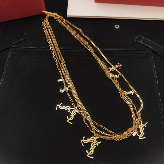 Saint Laurent Brass Logo Necklace
