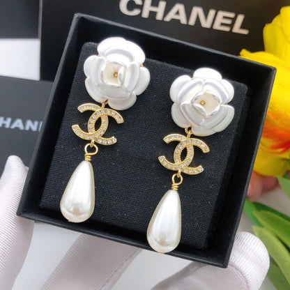 Chanel White Floral Earrings