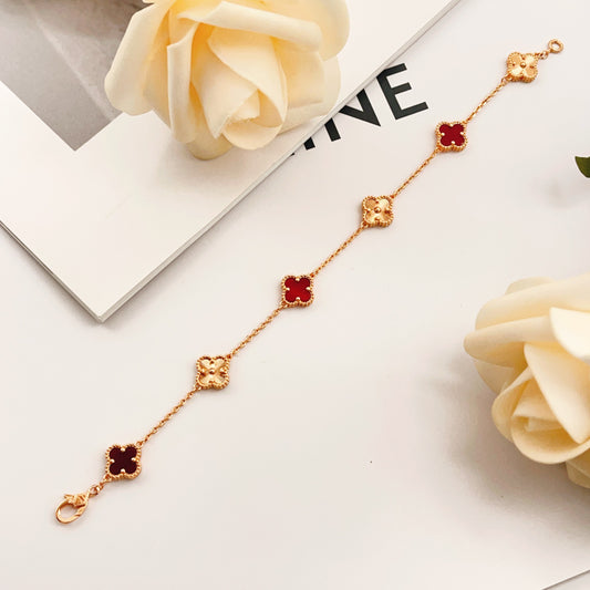 Van Cleef & Arpels Red Brass Clover Bracelet
