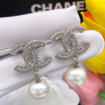 Chanel Silver Sterling Silver & Brass Pearl Earrings