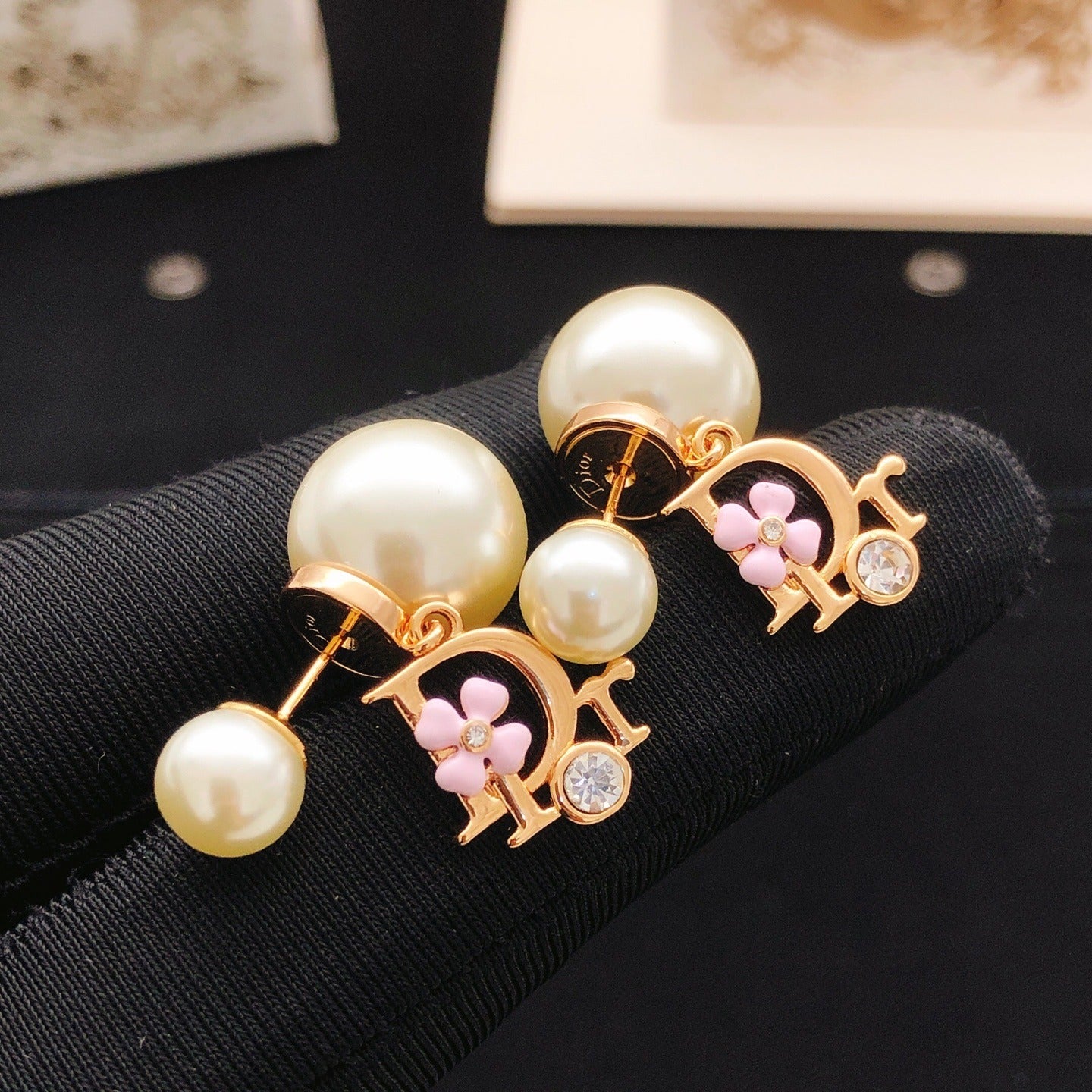 Dior Pink Brass Floral Earrings