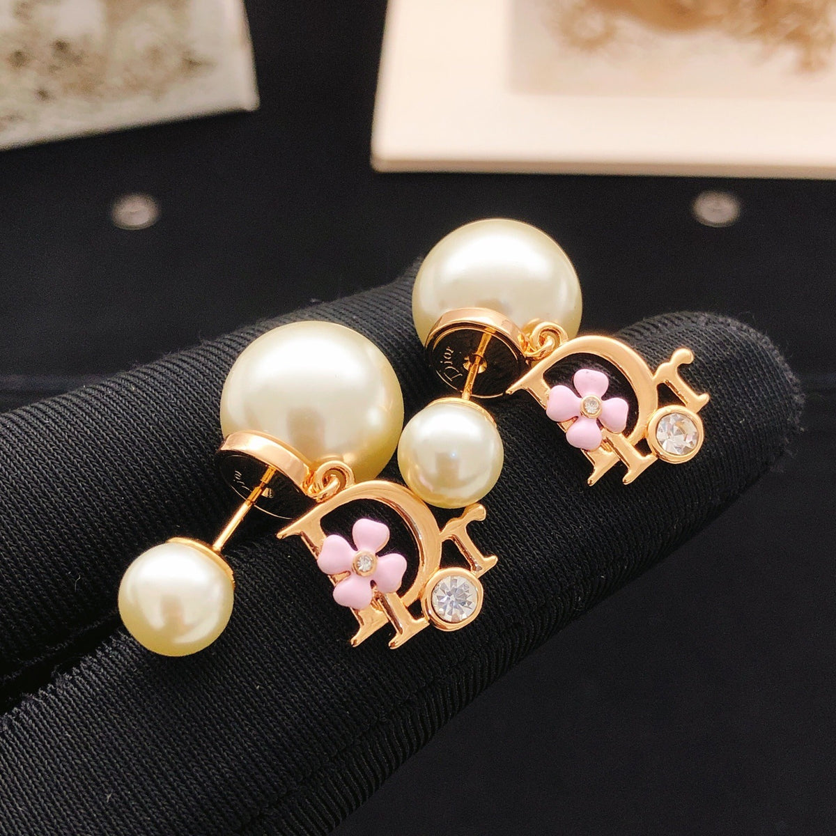 Dior Pink Brass Floral Earrings