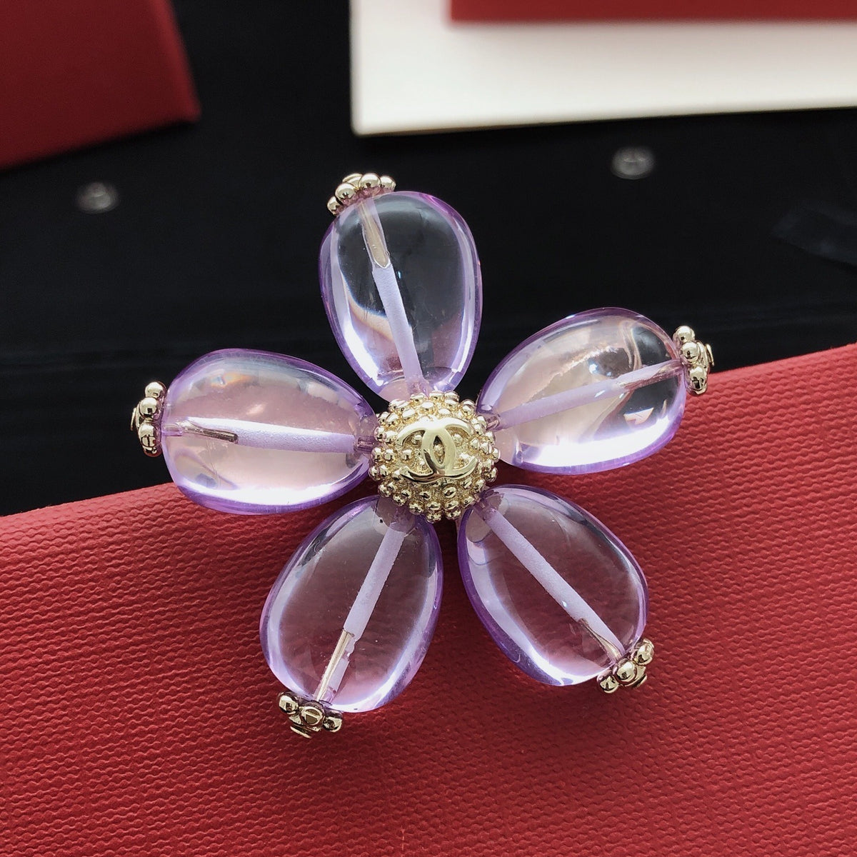 Chanel Purple Brass Floral Brooch