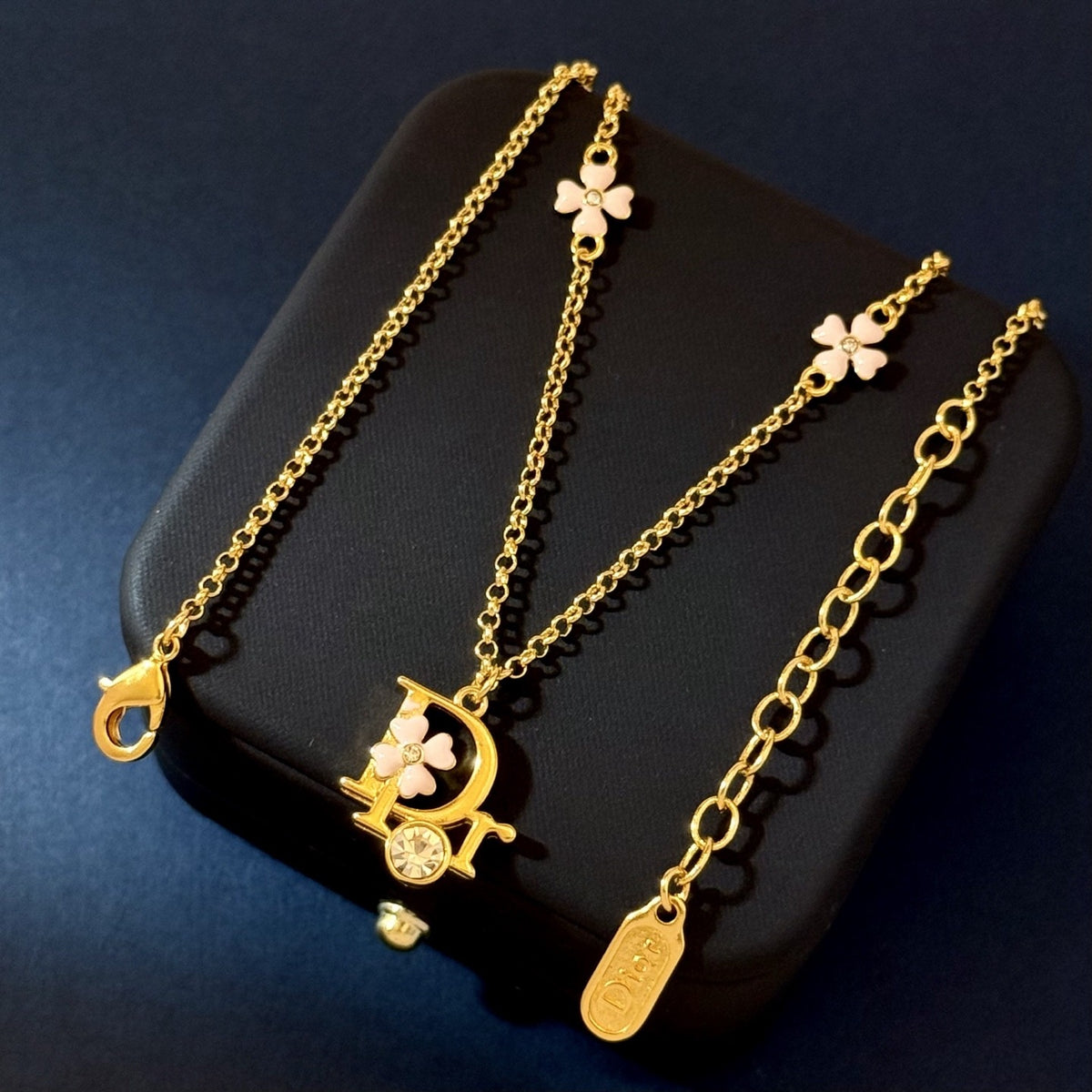 Dior Pink Brass Clover Necklace