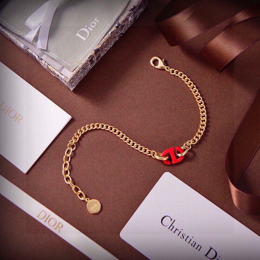 Dior Red Brass Logo Bracelet
