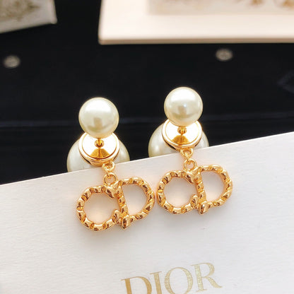 Dior Gold Brass Pearl Earrings