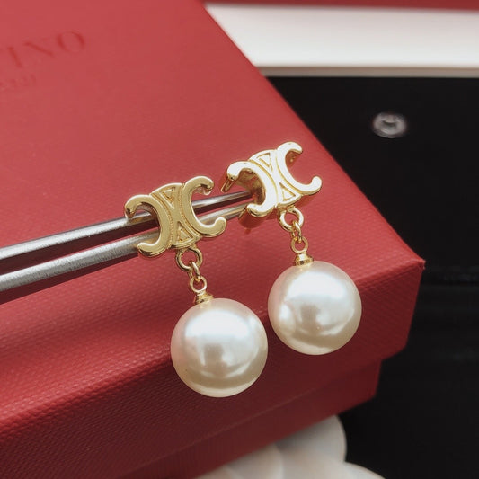 Celine Brass Pearl Earrings