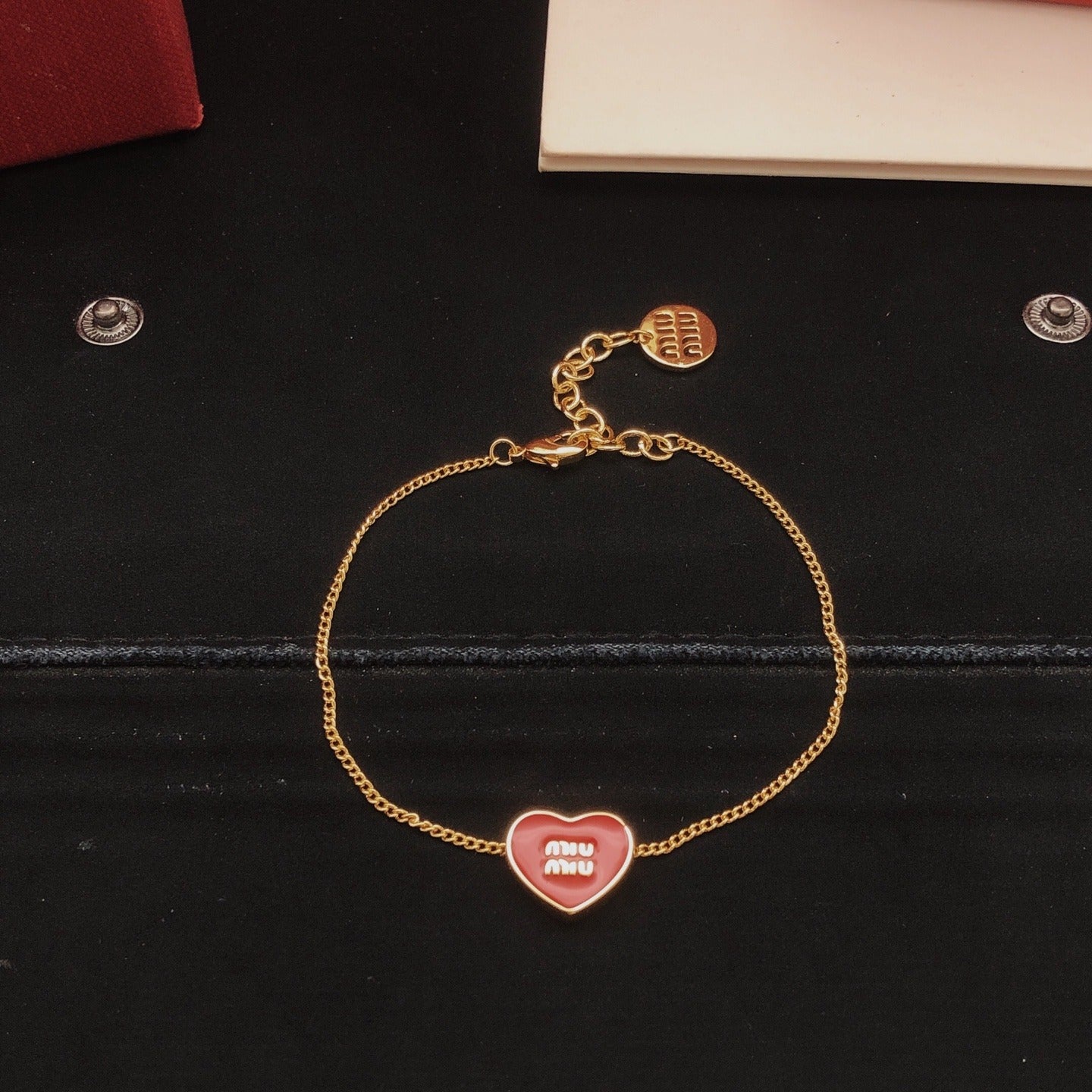 Miu Miu Red Brass Heart Bracelet