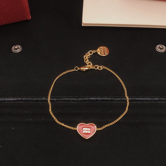Miu Miu Red Brass Heart Bracelet