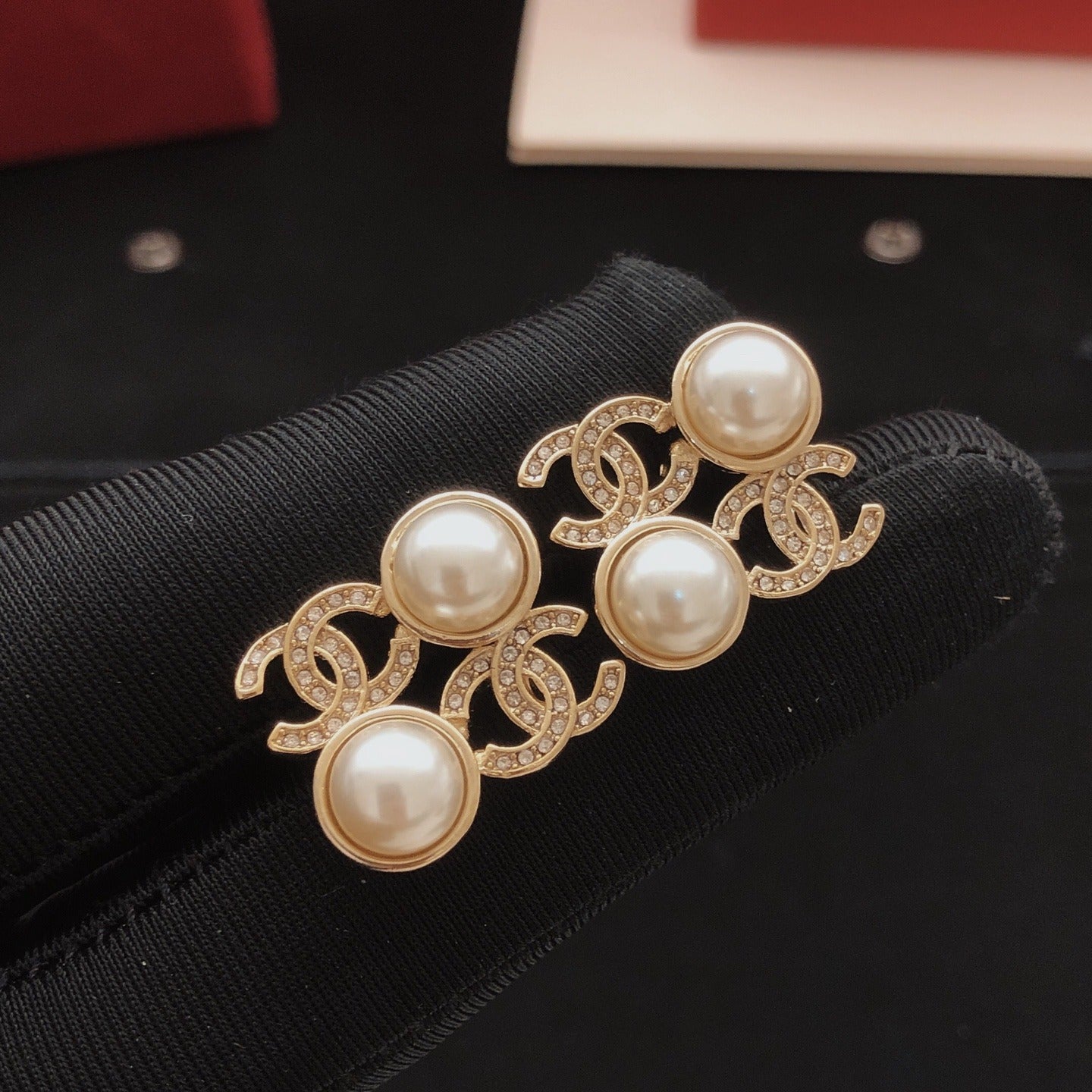 Chanel Brass Pearl Earrings