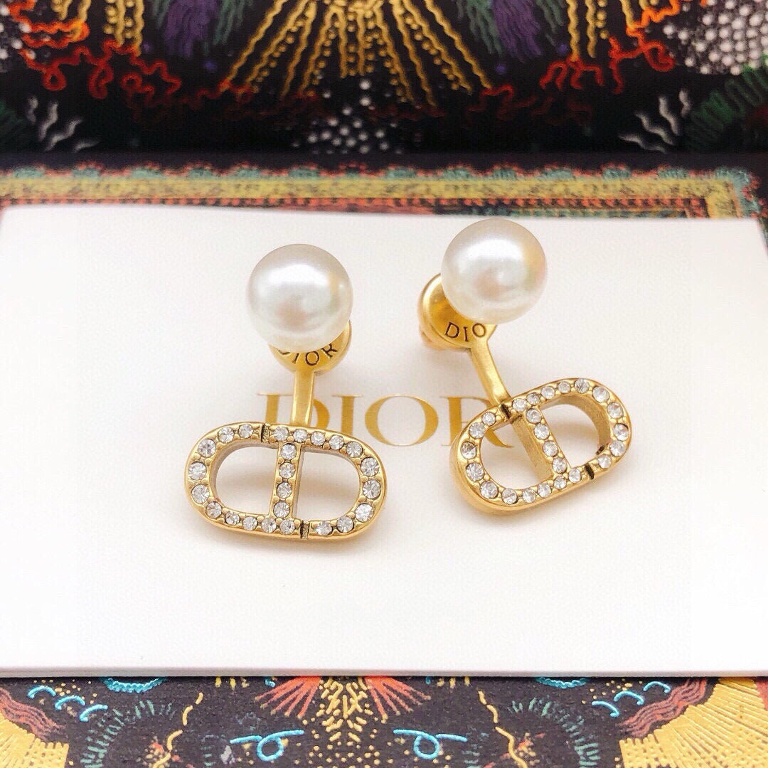 Dior Brass & Sterling Silver Pearl Earrings