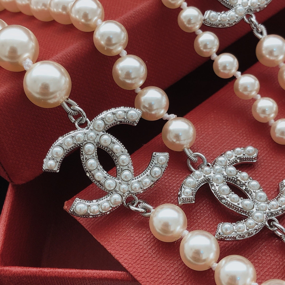 Chanel Silver Brass Pearl Necklace