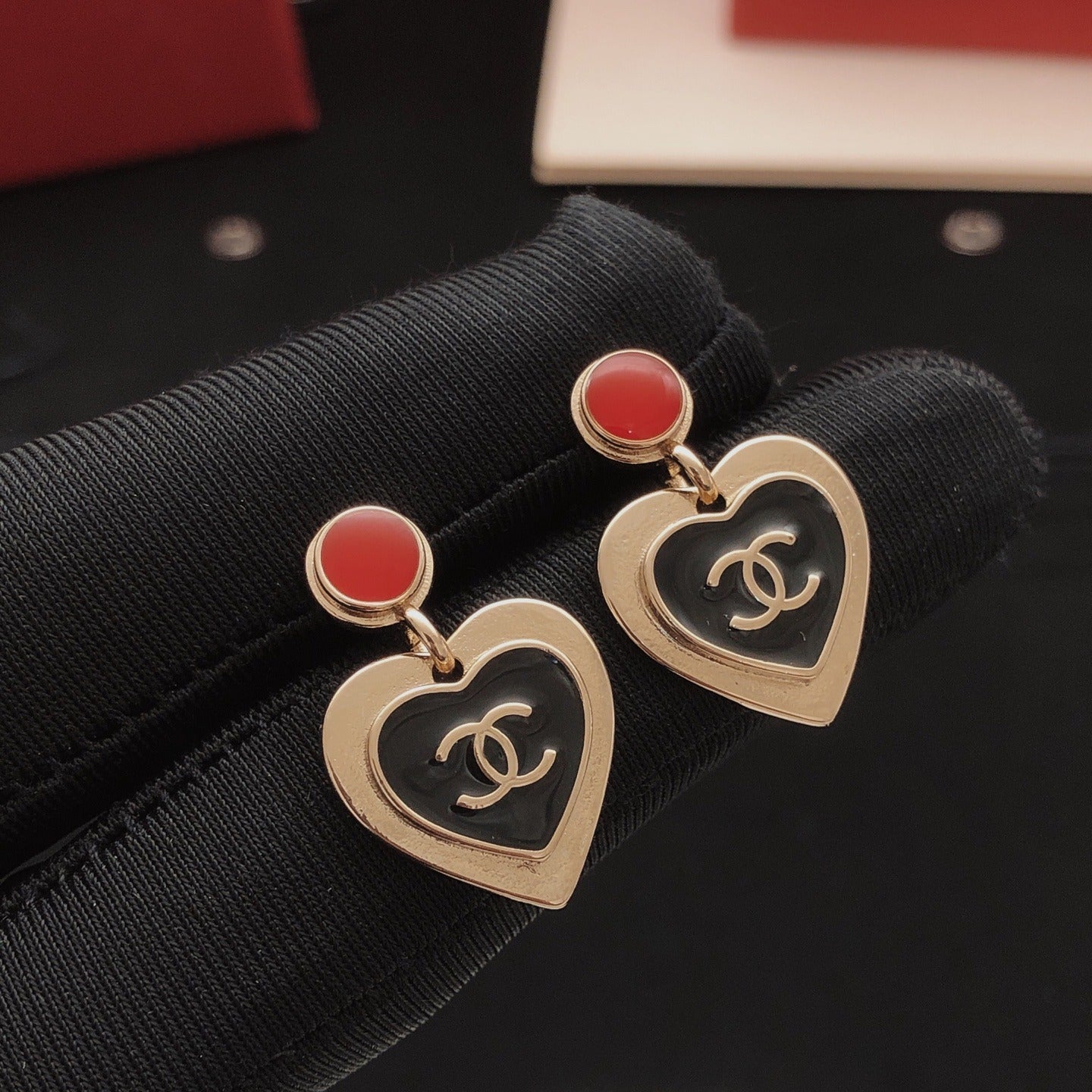 Chanel Black Brass Heart Earrings