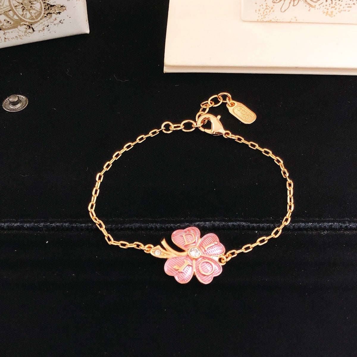 Dior Pink Brass Clover Bracelet